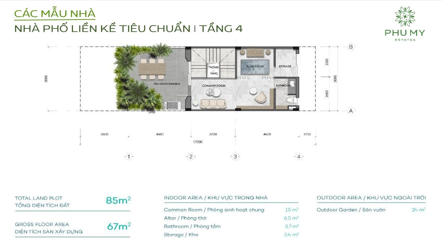 Thiết kế mặt bằng tầng 4 nhà phố liền kề tiêu chuẩn Phú Mỹ Estates