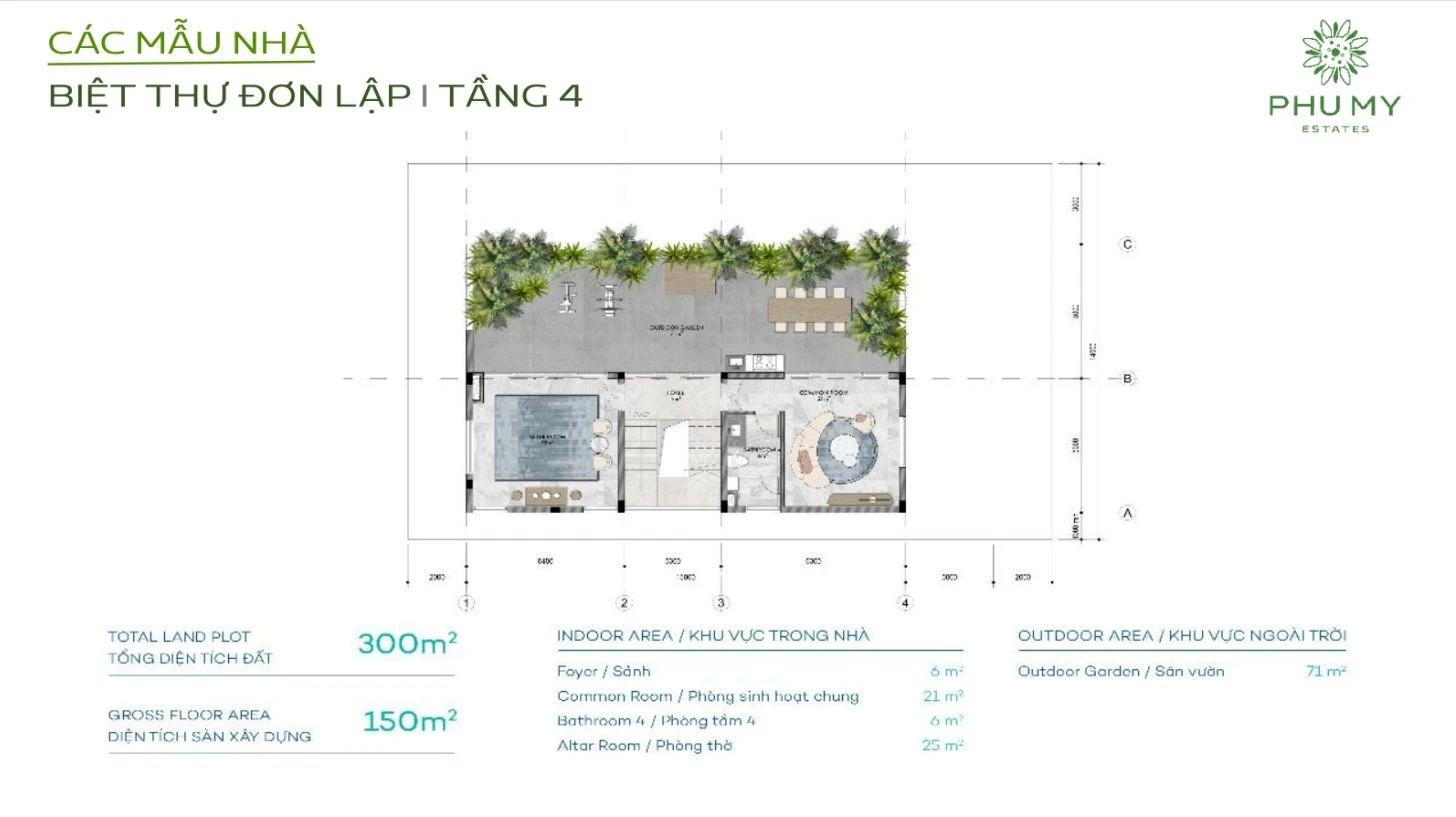 Thiết kế mặt bằng tầng 4 biệt thự đơn lập Phú Mỹ Estates