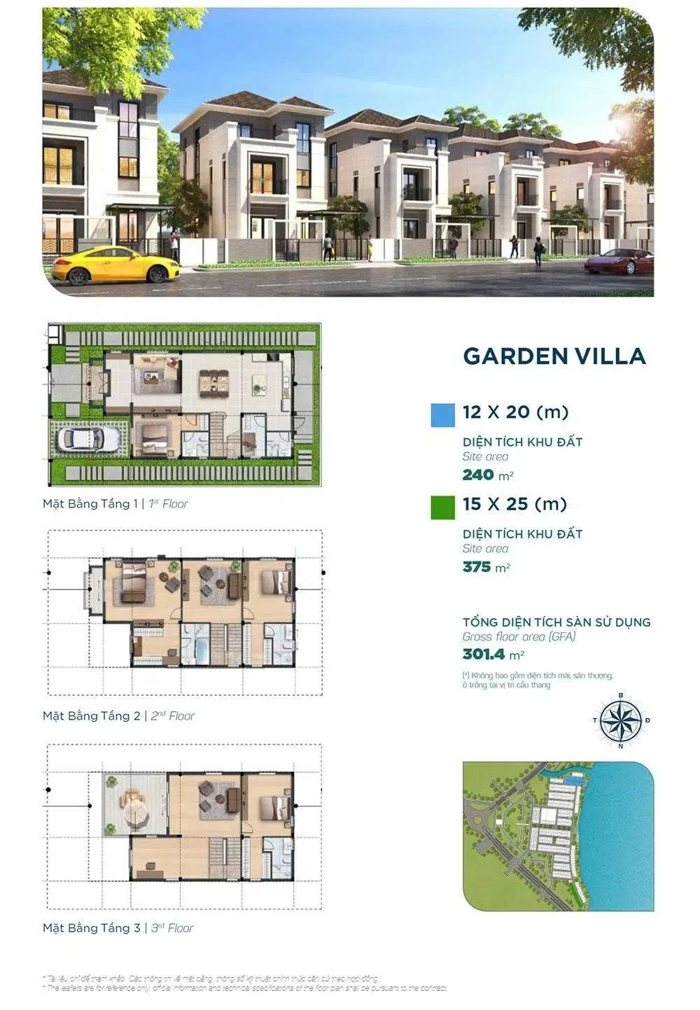 Bản vẽ layout mặt bằng biệt thự đơn lập diện tích 12x20m và 15x25m tại phân khu Sun Harbor 3 Aqua City