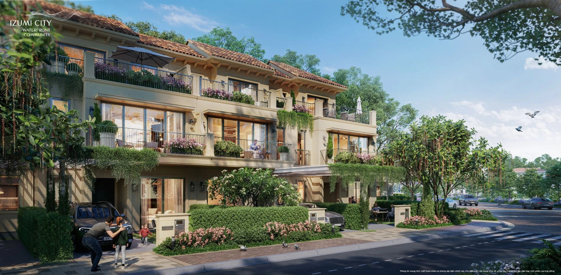 Dãy nhà phố được bao phủ bởi những giàn dây leo xanh mát tại Izumi Canaria