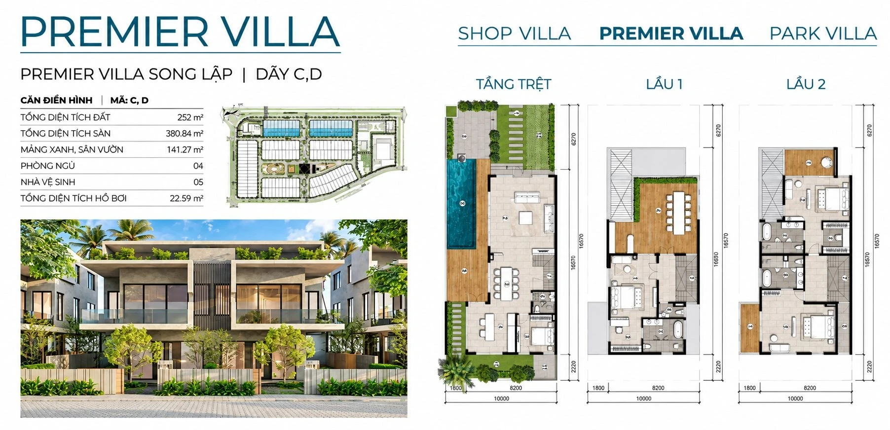 Thiết kế chi tiết Premier Villa song lập diện tích 252m2 tại Lagoona Bình Châu