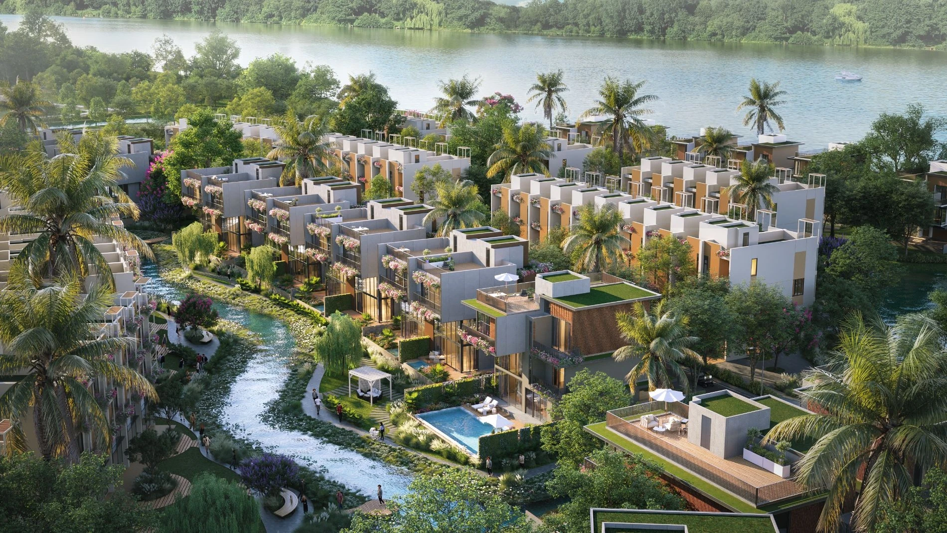 Thiết kế mặt ngoài ấn tượng của các căn biệt thự ven sông tại dự án Eco Village Saigon River