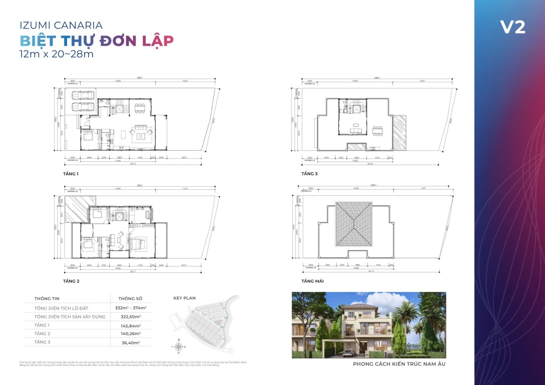 Thiết kế mặt bằng biệt thự đơn lập V2 kích thước 12x20~28m