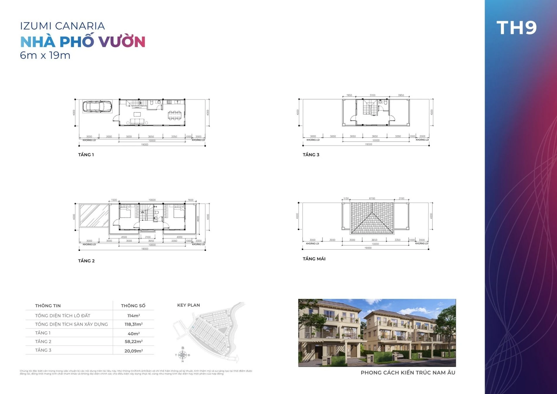 Thiết kế mặt bằng nhà phố TH9 kích thước 6x19m tại phân khu Canaria