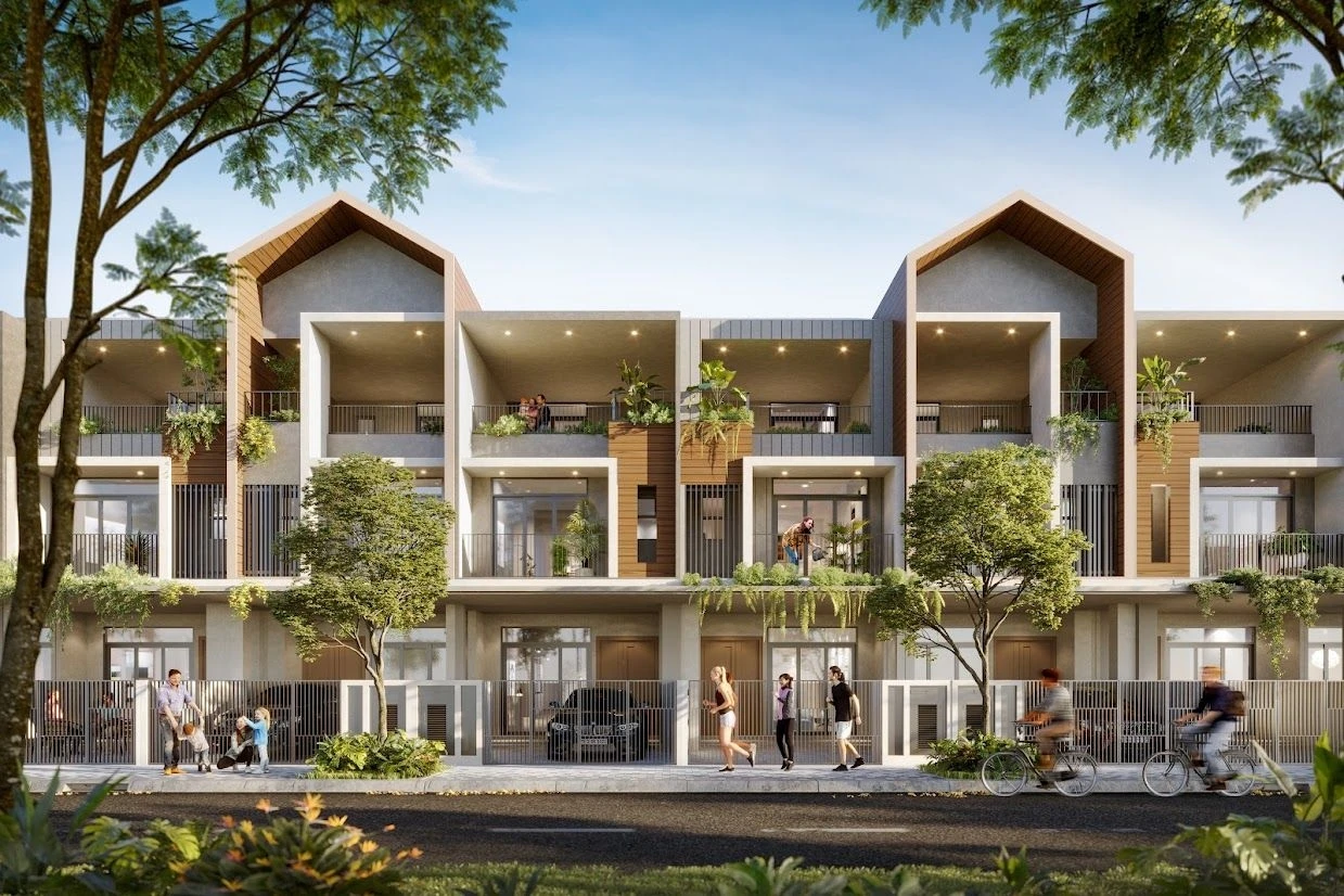 Thiết kế mặt tiền shophouse Artisan Park Bình Dương hiện đại với vỉa hè rộng rãi cho người đi bộ