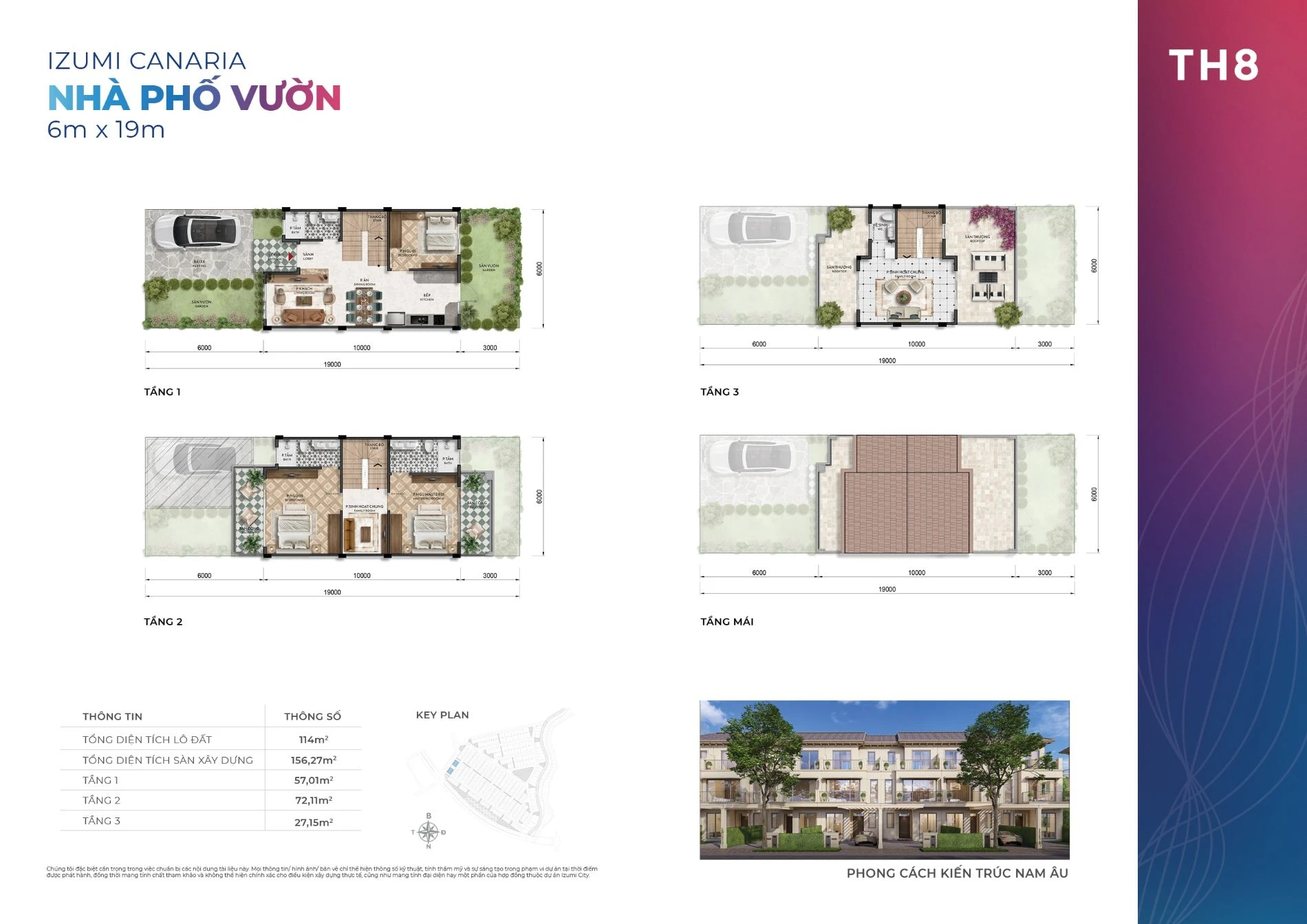 Chi tiết mặt bằng các tầng của nhà phố vườn mẫu TH8 tại phân khu Izumi Canaria