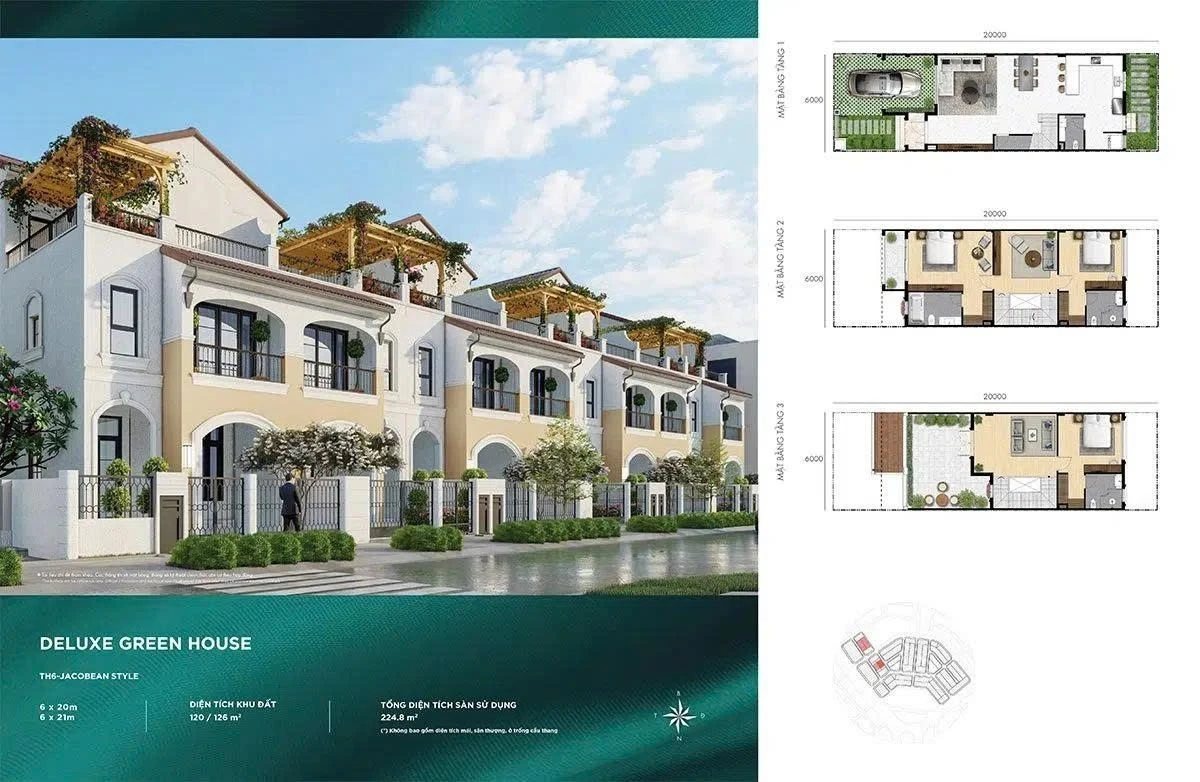 Mặt bằng nhà phố Deluxe Green House 6x20m phong cách Jacobean