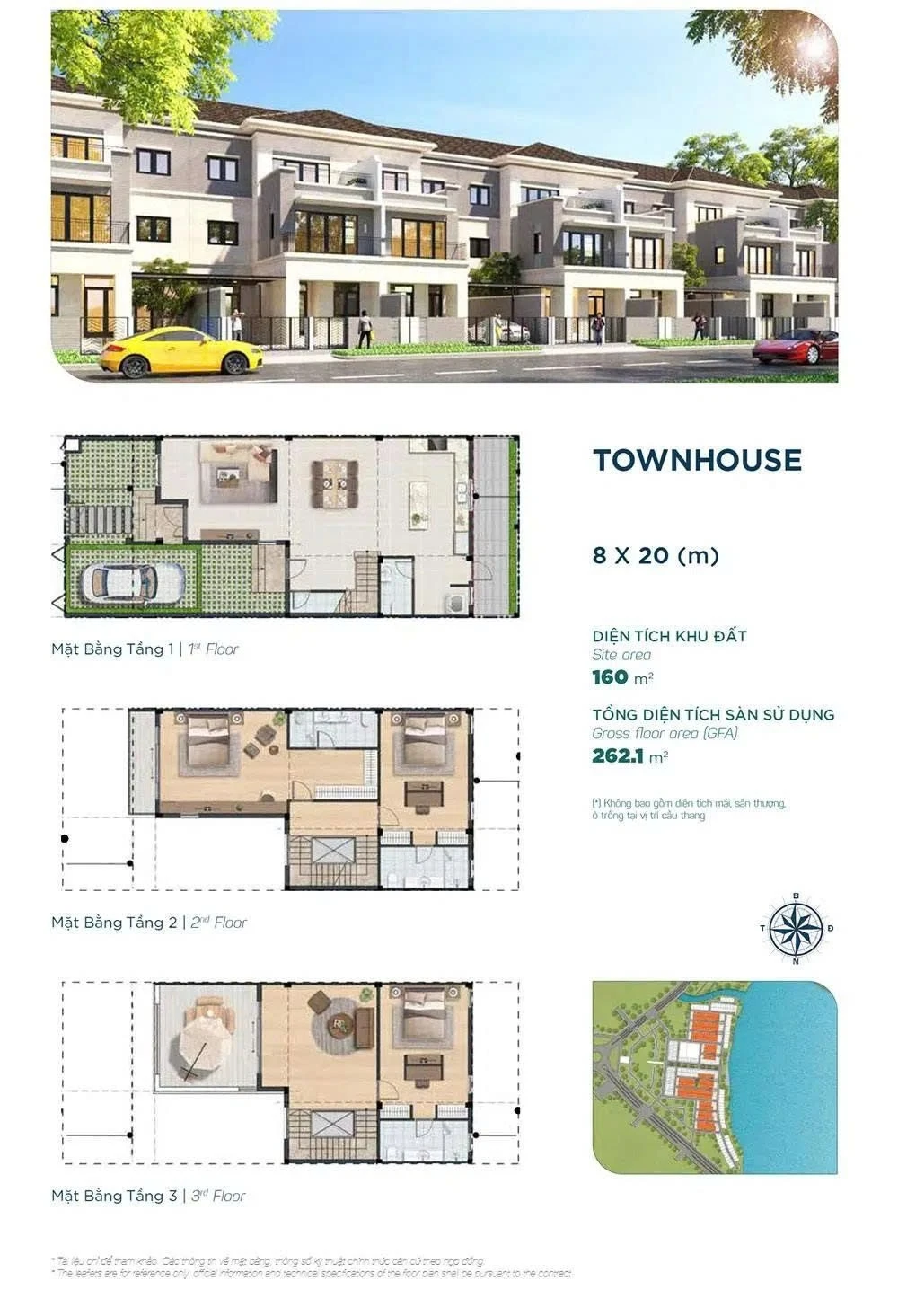 Bản vẽ layout mặt bằng nhà phố sinh thái diện tích 8x20m tại phân khu Sun Harbor 3 Aqua City