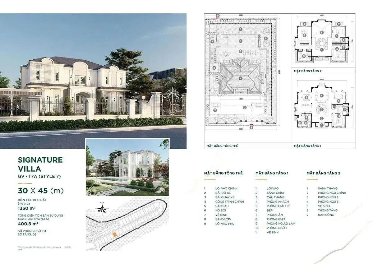 Bản vẽ mặt bằng Dinh thự Signature Villa 30x45m phong cách 7 tại Aqua City