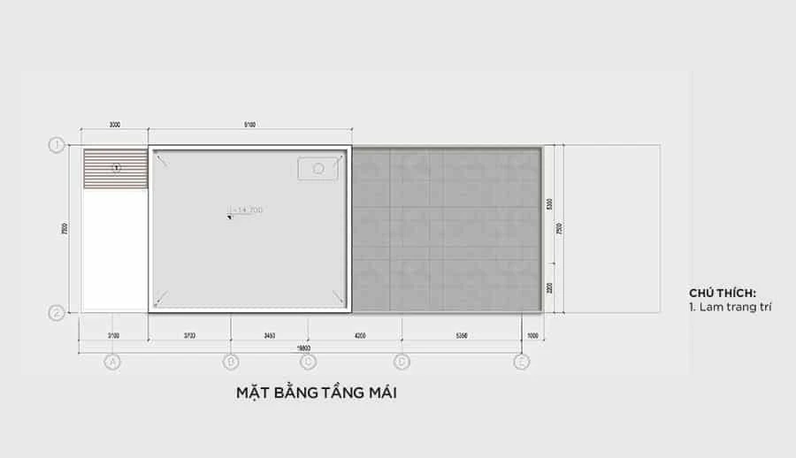 Sơ đồ thiết kế mặt bằng tầng mái của mẫu nhà phố 4 tầng