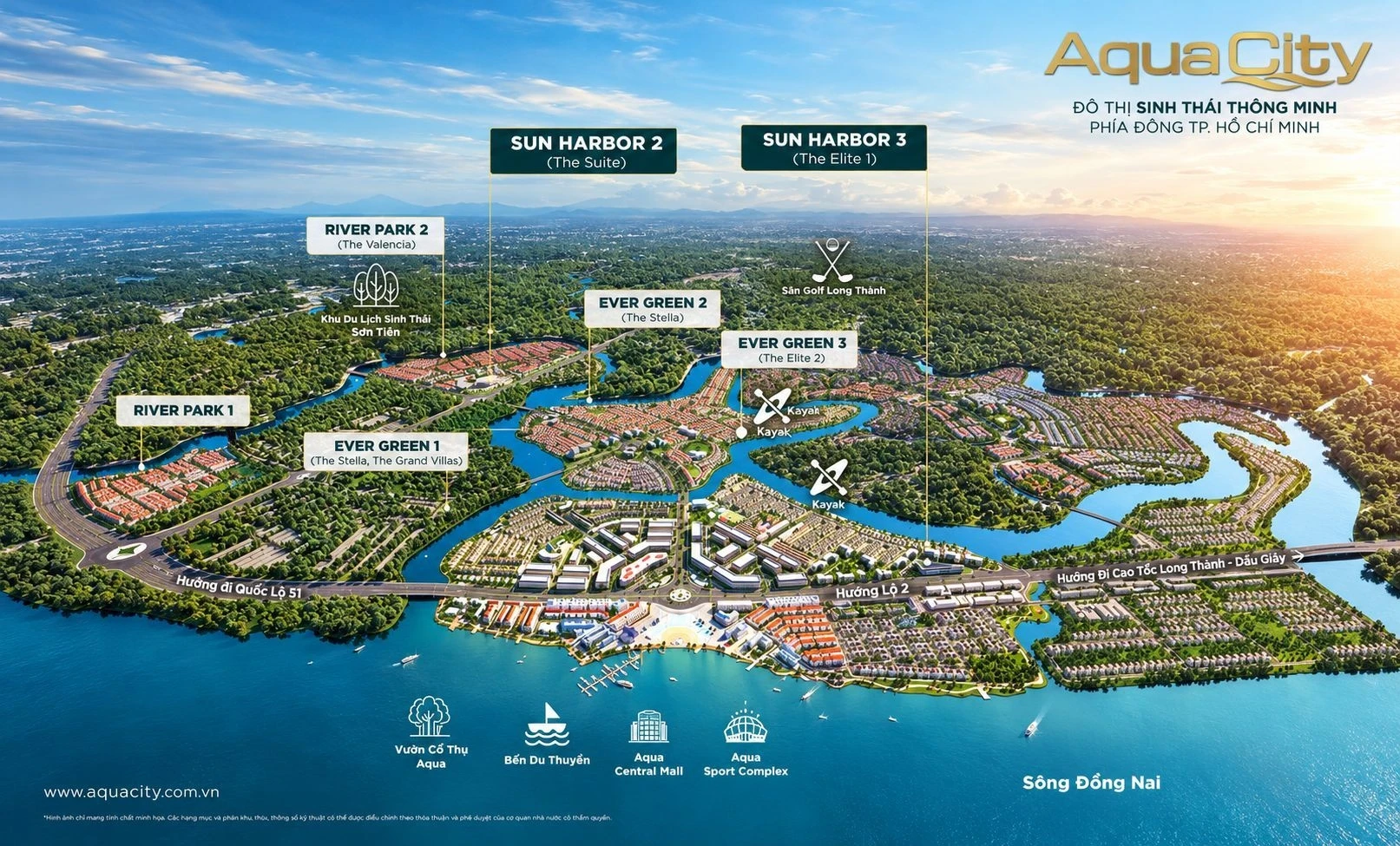 Vị trí phân khu Sun Harbor 3 The Elite 1 nằm liền kề bến du thuyền và sông Đồng Nai