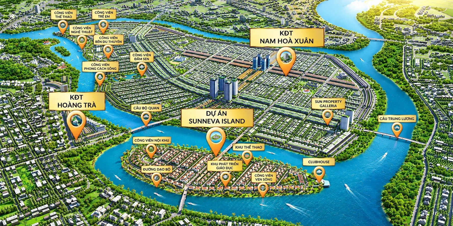 Bản đồ quy hoạch phân khu dự án Nam Hòa Xuân và Sunneva Island Đà Nẵng.
