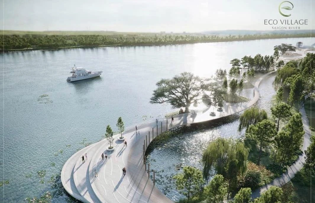 Toàn cảnh công viên ven sông uốn lượn tại dự án Eco Village Saigon River