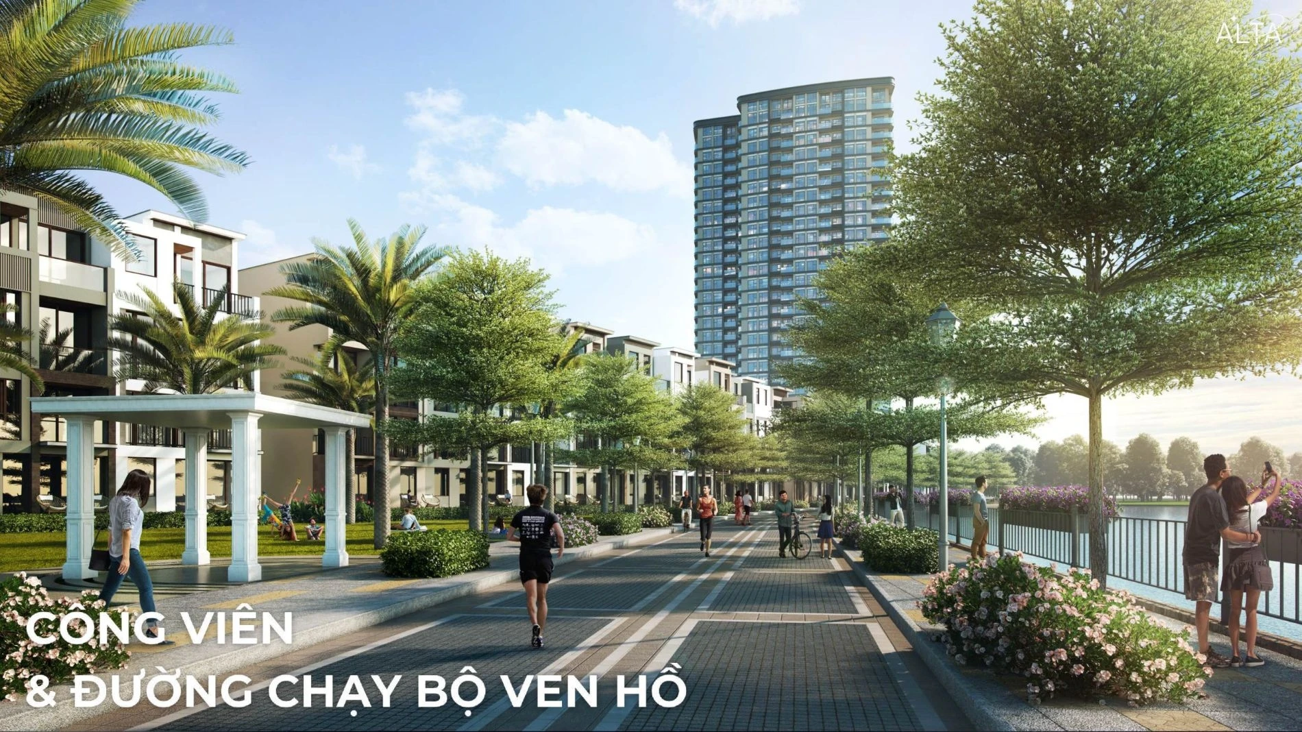 Đường chạy bộ rộng rãi ven hồ sinh thái tại dự án The 9 Stellars