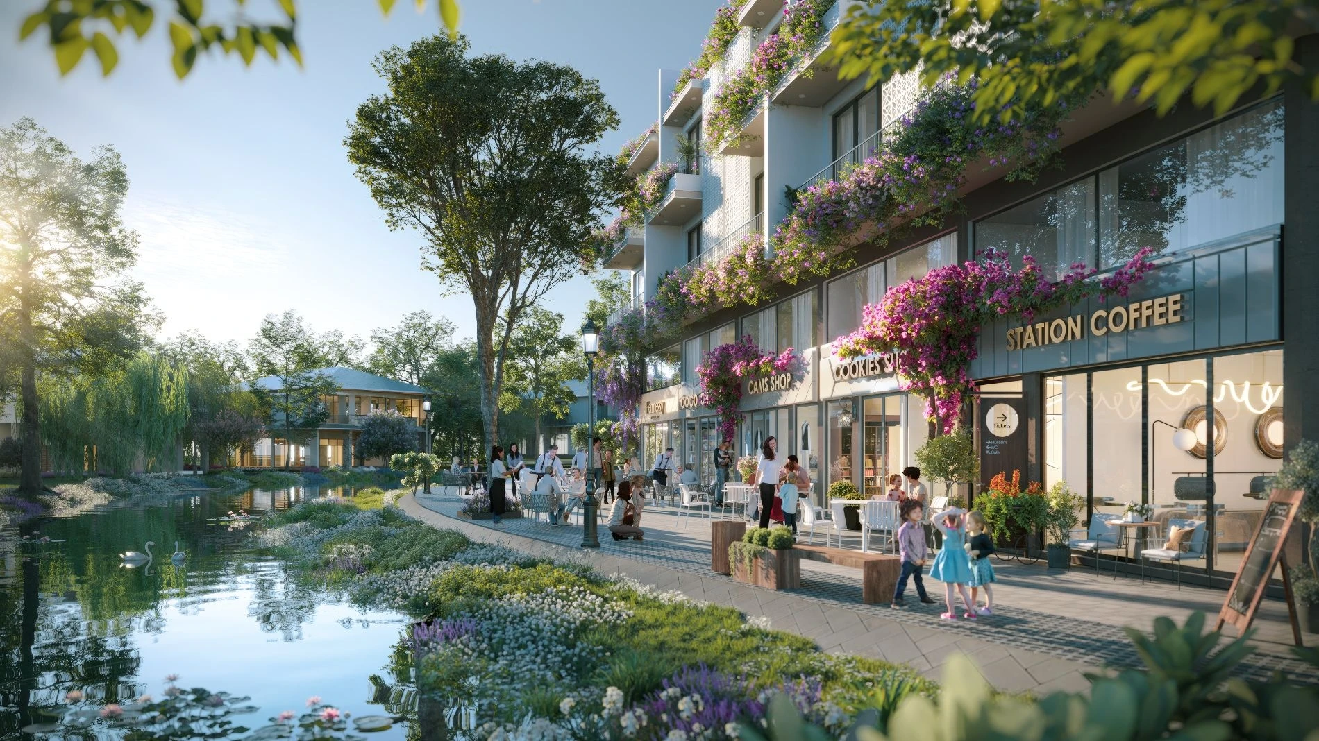 Đường dạo bộ ven sông kết nối mặt sau nhà phố All Blue Eco Village Saigon River