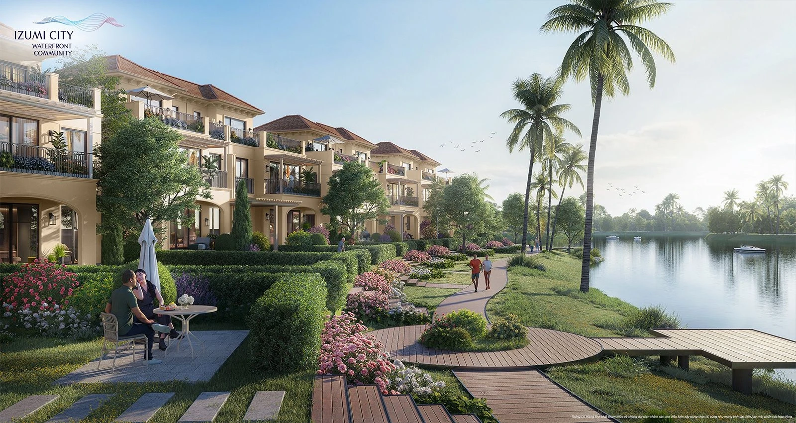 Đường dạo bộ lát gỗ ven sông với cảnh quan thiên nhiên tươi đẹp