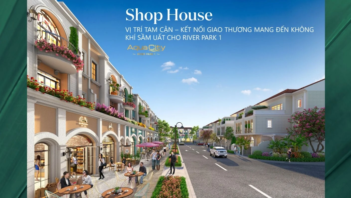 Phối cảnh thiết kế tuyến phố thương mại shophouse tại phân khu River Park 1 Aqua City