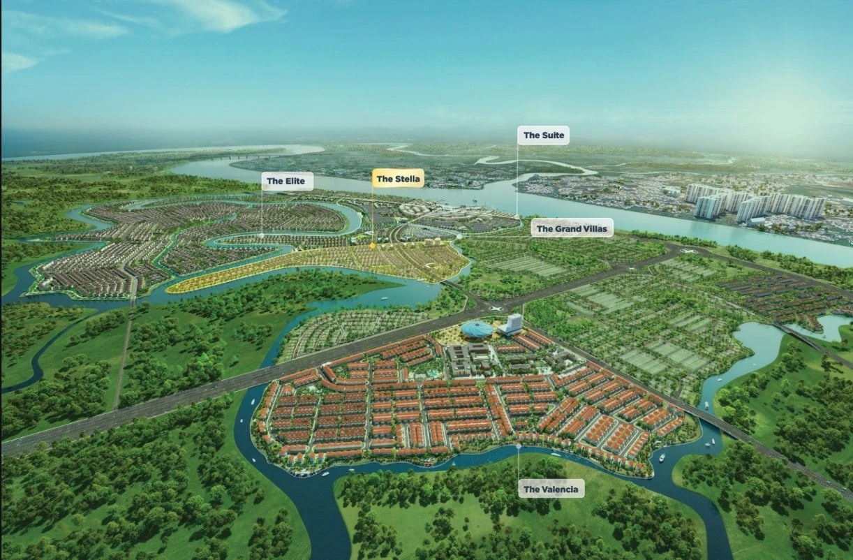 Mặt bằng tổng thể dự án Aqua City làm nổi bật vị trí phân khu Ever Green 2 The Stella giáp sông Đồng Nai