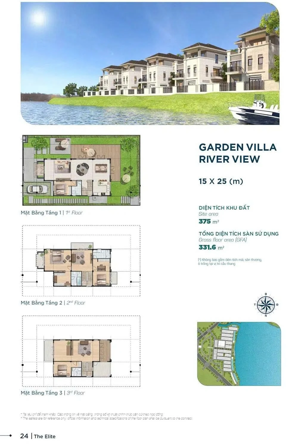 Sơ đồ mặt bằng biệt thự đơn lập diện tích 15x25m dự án Aqua City