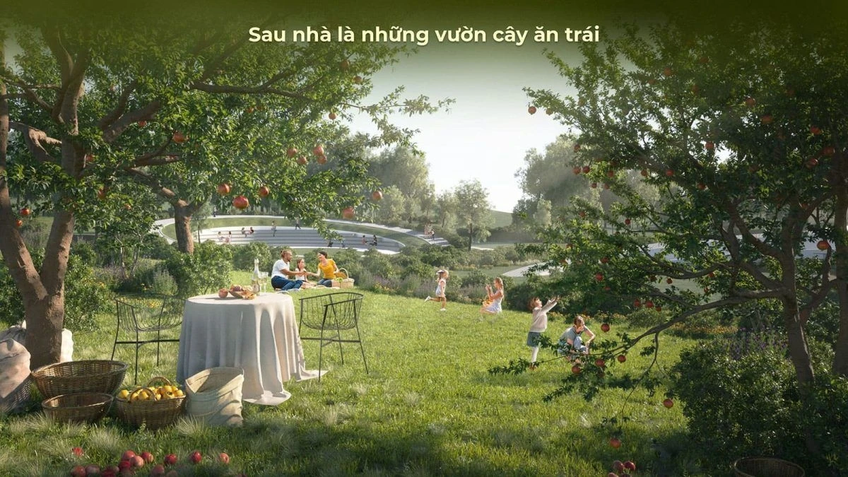 Khu vực vườn cây ăn trái và bãi cỏ dã ngoại tại Eco Village Saigon River